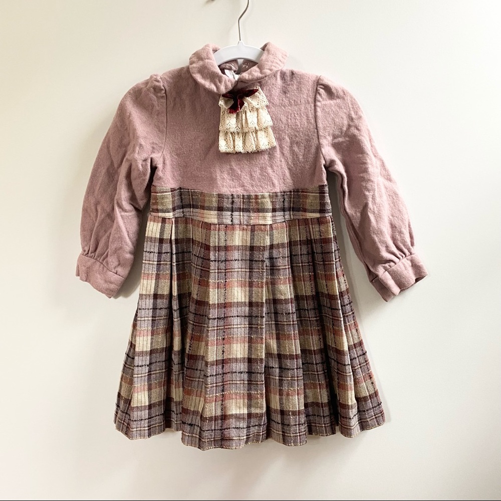 Vintage wool pleated plaid skirt dress.